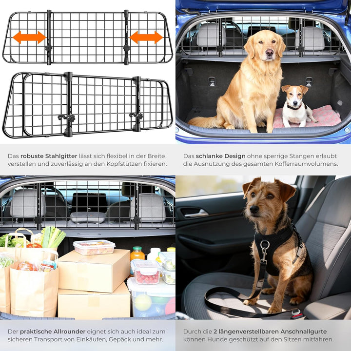 tectake® Hundegitter Auto, universal Hundeschutzgitter mit Variabler Breite, mobiler Kofferraumschut