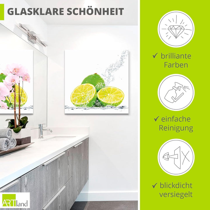 ARTland Glasbilder Wandbild Glas Bild einteilig 50x50 cm Quadratisch Früchte im Wasser Obst Cocktail