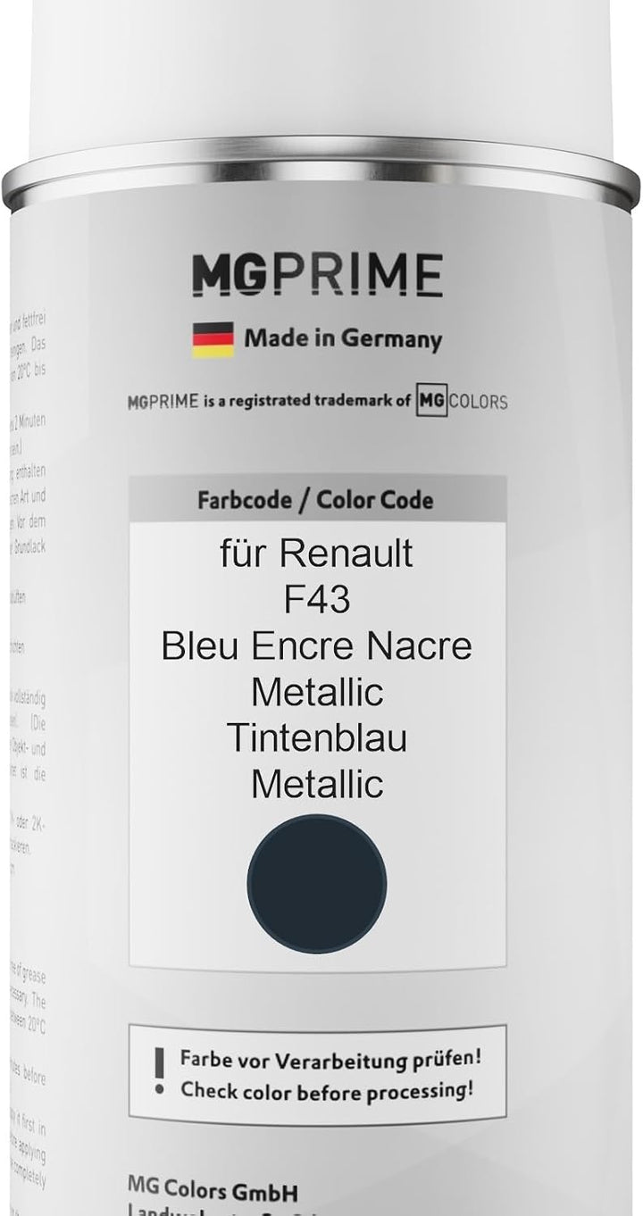 MG PRIME Autolack Sprühdosen Set für Renault F43 Bleu Encre Nacre Metallic/Tintenblau Metallic Basis
