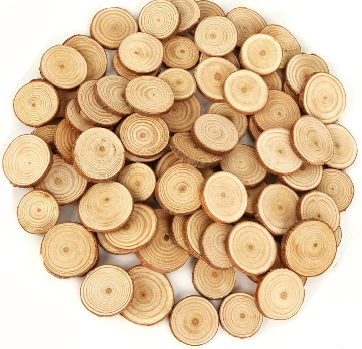 100Pcs Holzscheiben 1-3cm, Baumscheiben mit Rinde Ungebohrte Holz Log Scheiben Holzkreise Holz-Schei