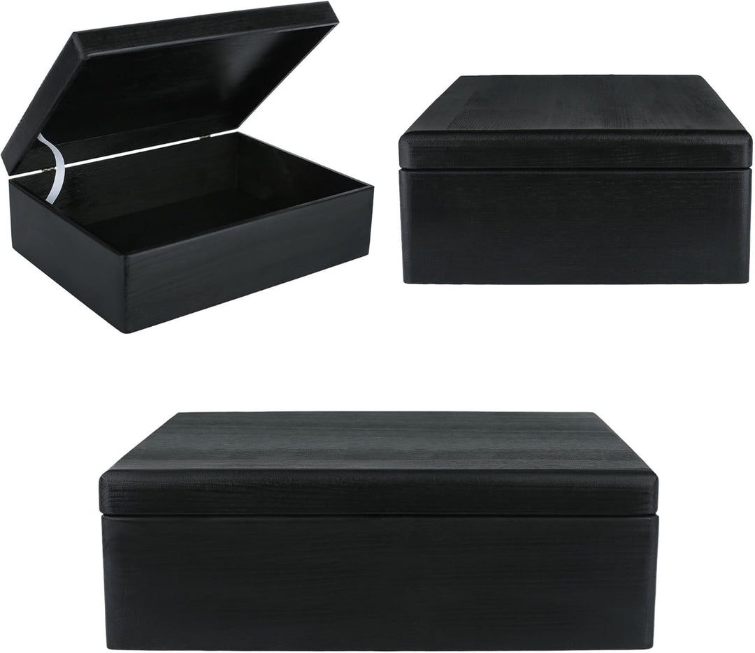 Creative Deco XL Grosse Schwarze Holzkiste mit Deckel | 40x30x14 cm (+/- 1cm) | Erinnerungsbox Baby