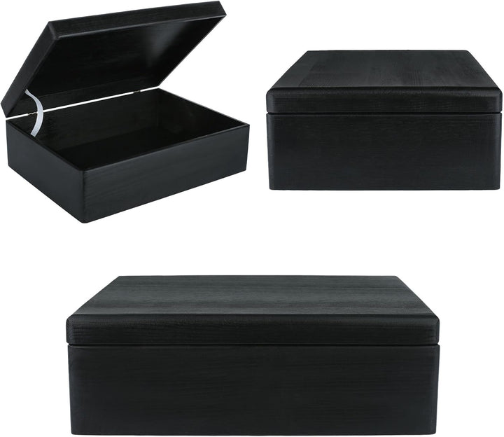 Creative Deco XL Grosse Schwarze Holzkiste mit Deckel | 40x30x14 cm (+/- 1cm) | Erinnerungsbox Baby