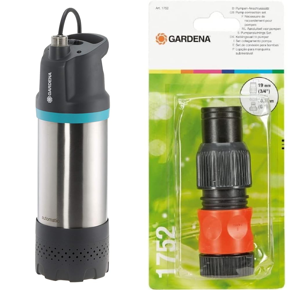 Gardena Tauch-Druckpumpe 5900/4 inox automatic &amp; Profi-System Pumpen-Anschlusssatz: Schlauchkupplung