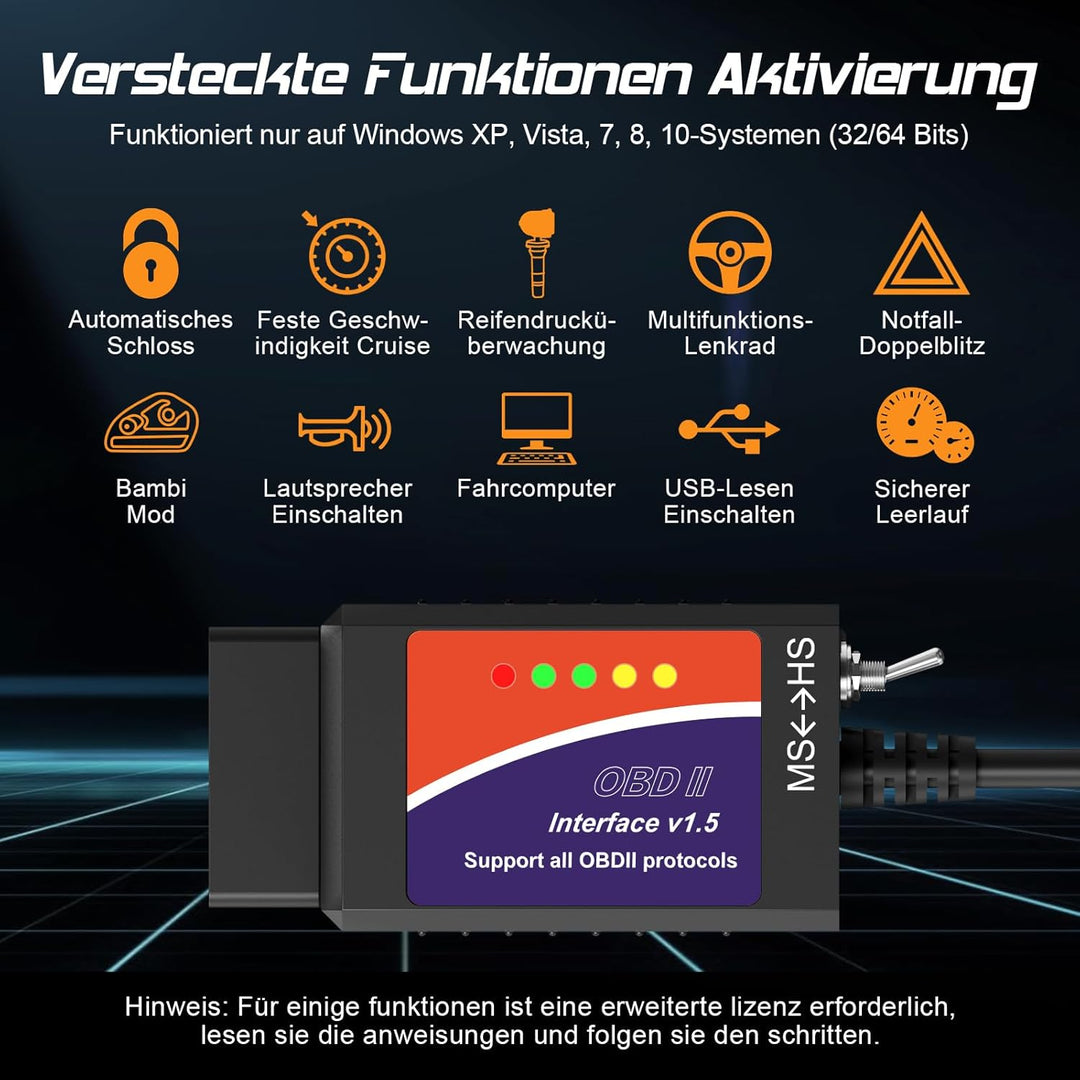 FORScan ELMconfig Professionelles OBDII Diagnosegerät Auto OBD2 Adapter für Windows, Auto diagnose C