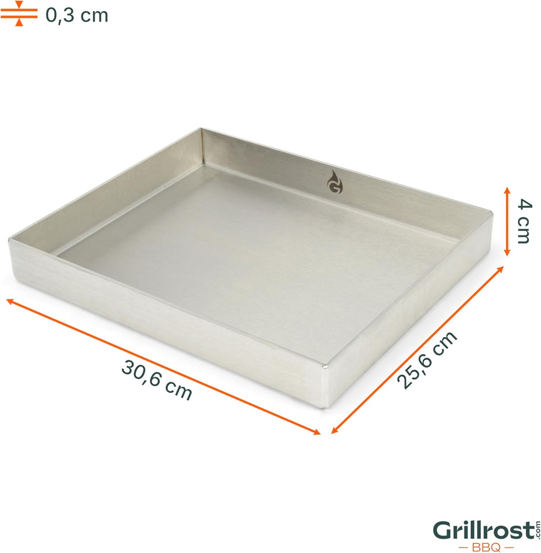 Edelstahl Grillplatte | Plancha | Wanne 30x25cm - Universalgrösse - rundum verschweisst | extra Mass