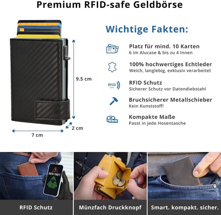 SecWal Kartenetui mit Münzfach Druckknopf inkl. Geschenkbox - Made in Germany - Echtleder Mini Geldb