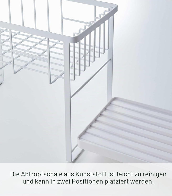 YAMAZAKI Home Abtropfgestell mit Zwei Ebenen, verstellbar, kompaktes Abtropfgestell mit Haken, Utens