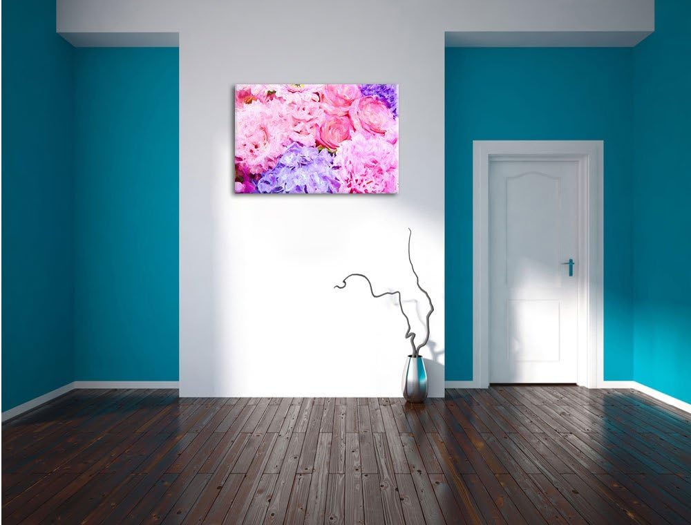 Pixxprint prachtvoller Blumenstrauss Kunst / 100x70cm Leinwandbild bespannt auf Holzrahmen/Wandbild