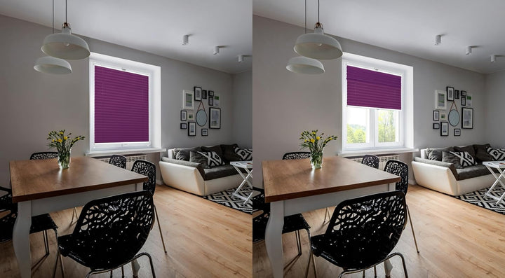Domdeco Plissee 85x220cm Violett mit weiss lackierten Alu-Profilen, KlemmFix-Halterung zur Montage o
