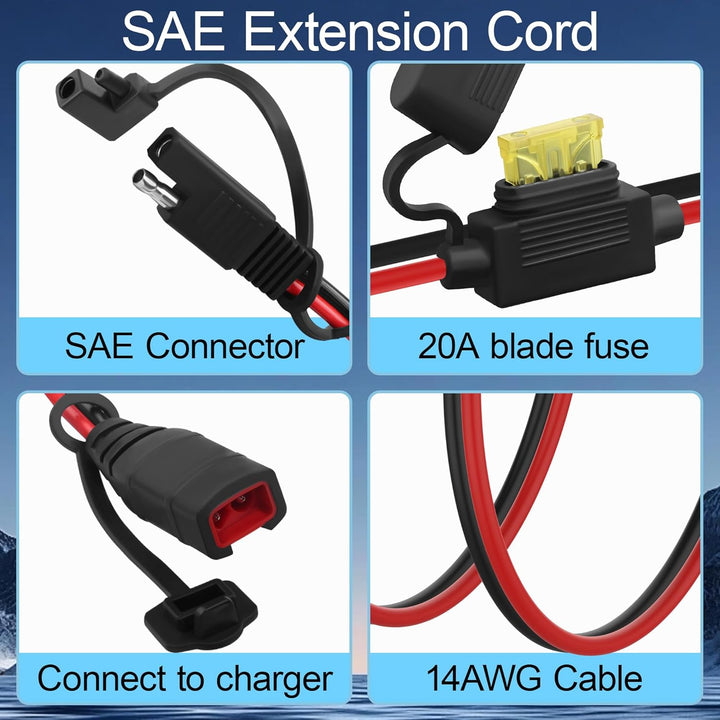 SAE-Verlängerungskabel,Akku-Ladegerät,SAE-Kabel für Genius Smart Ladegeräte,20A Sicherung,wasserdich