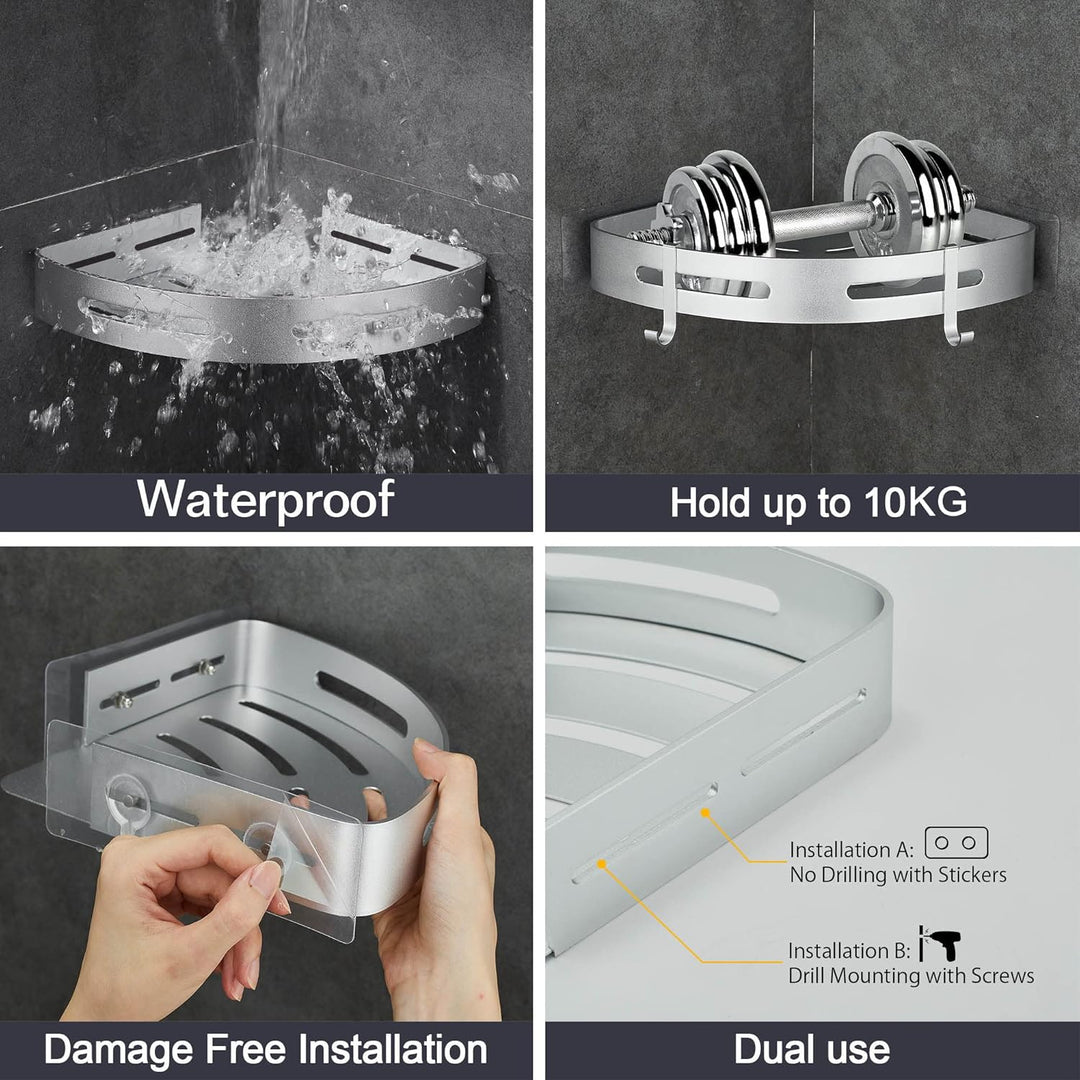 GRICOL Eckablage Duschkorb Duschregal ohne Bohren Duschablage Metall Mit 4 Haken Dusche Ablage Badre
