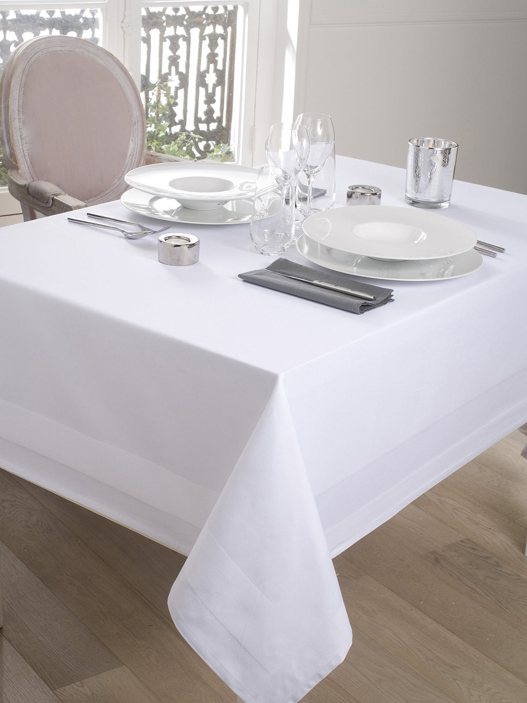 CALITEX Tischdecke Damassee Band Satin weiss (150 x 250) 150x250, 150x250