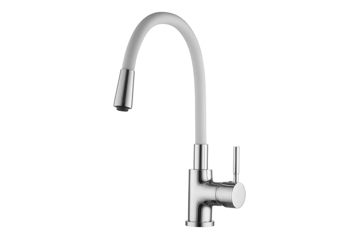 Verosan Spültischarmatur Barcelona Chrom/Weiss, biegsamer Wasserhahn für die Küche, Einhebelmischer