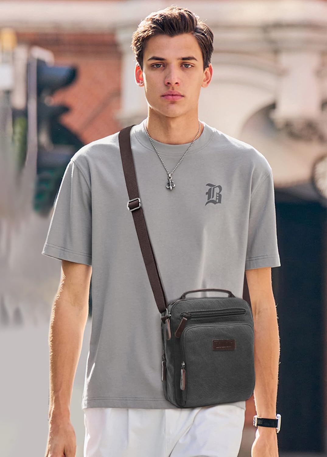 DORRISO Mode Herren Umhängetasche Leinwand Schultertasche Klein Schultertaschen Leicht Kuriertasche