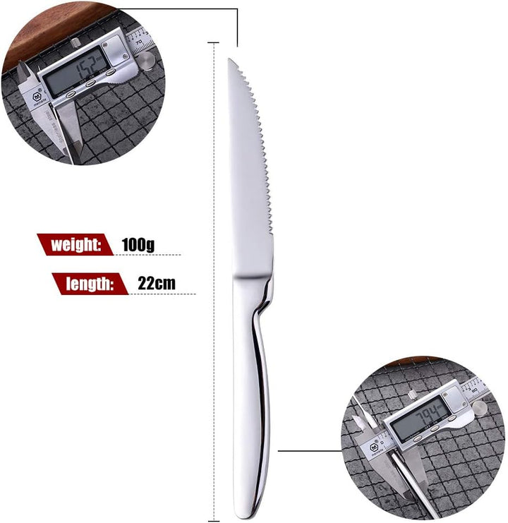 BISDARUN Steakmesser Set mit scharfem Wellenschliff Edelstahl 6-teilig Tafelmesser Silber Fleischmes