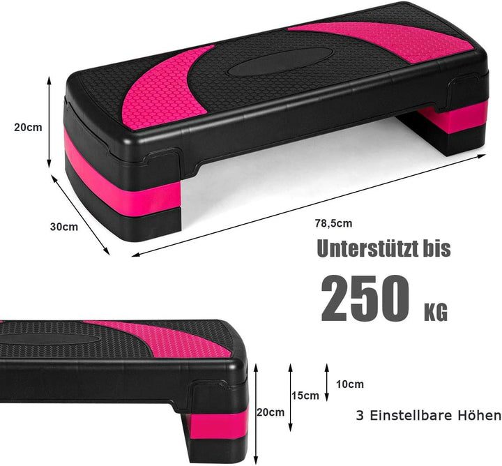 RELAX4LIFE Höhenverstellbarer Stepper mit 3 Stufen (10/15/ 20 cm), Steppbrett PP, Trainingsgerät mit