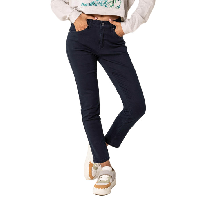Nina Carter P210 Damen Mom Jeans High Waist Jeanshosen Used-Look Stretchjeans XS Navyblau (P210-3),