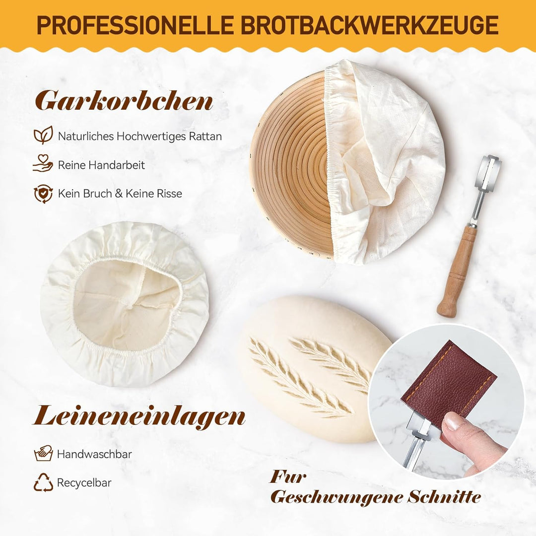 Gärkörbchen Rund + Ovale, Sauerteig Starter Set, 31-teilig Gärkorb Brot, Mit Sauerteig Starterglas,