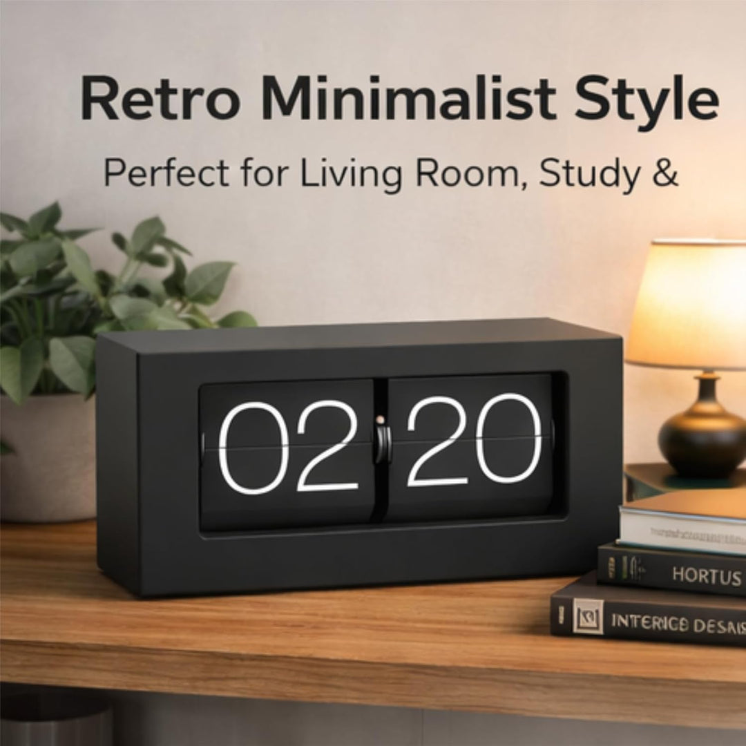 Greensen Retro Style Flip Clock, Mechanische Seitenwechsel-Desktop-Uhr mit Edelstahlbasis für Wohnzi