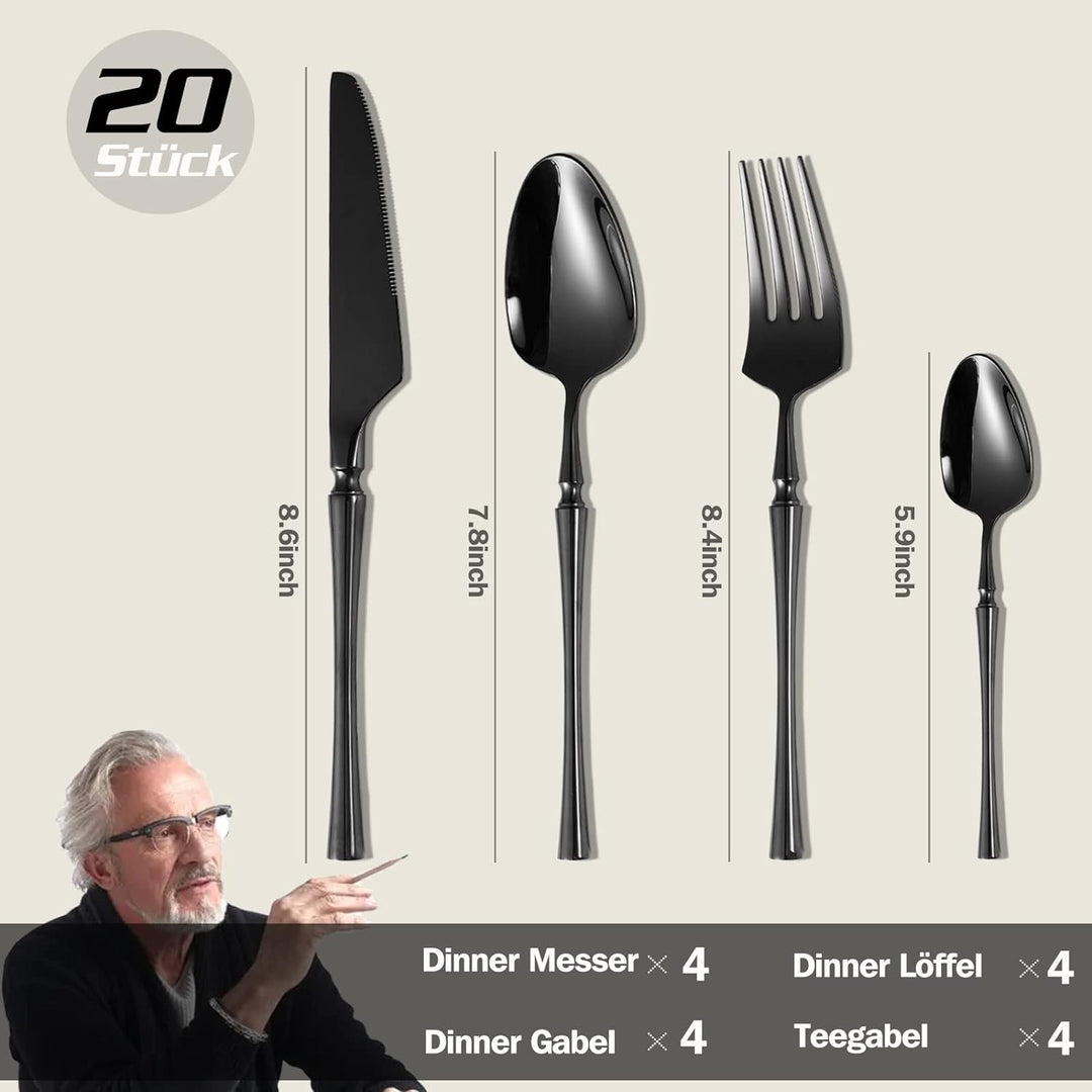 Locci Besteck Set 6 Personen, Besteck Schwarz 24 teilig, cutlery set, Edelstahl Besteck Spülmaschine