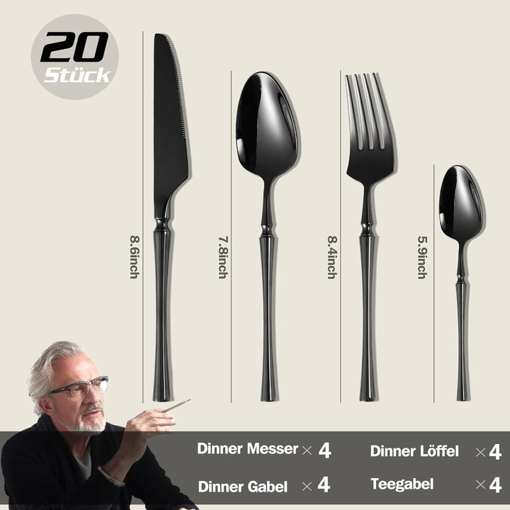 Locci Besteck Set 6 Personen, Besteck Schwarz 24 teilig, cutlery set, Edelstahl Besteck Spülmaschine