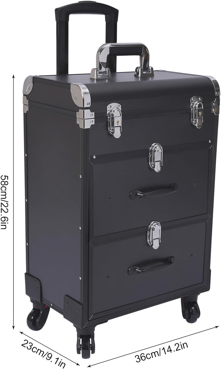 Kosmetikkoffer Trolley, Kosmetikkoffer Schminkkoffer mit 4 Rollen, Friseurkoffer Rollkoffer mit 2 Sc