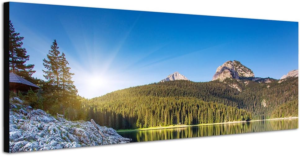 Paul Sinus Art Panoramabild auf Leinwand und Keilrahmen 150x50cm Montenegro Nationalpark See Boote B