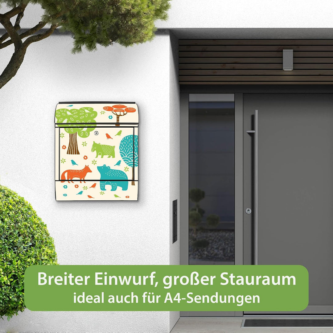 banjado Design Briefkasten 38,5x46,5x13cm & 2 Schlüssel - Briefkasten Stahl Schwarz mit Zeitungsfach