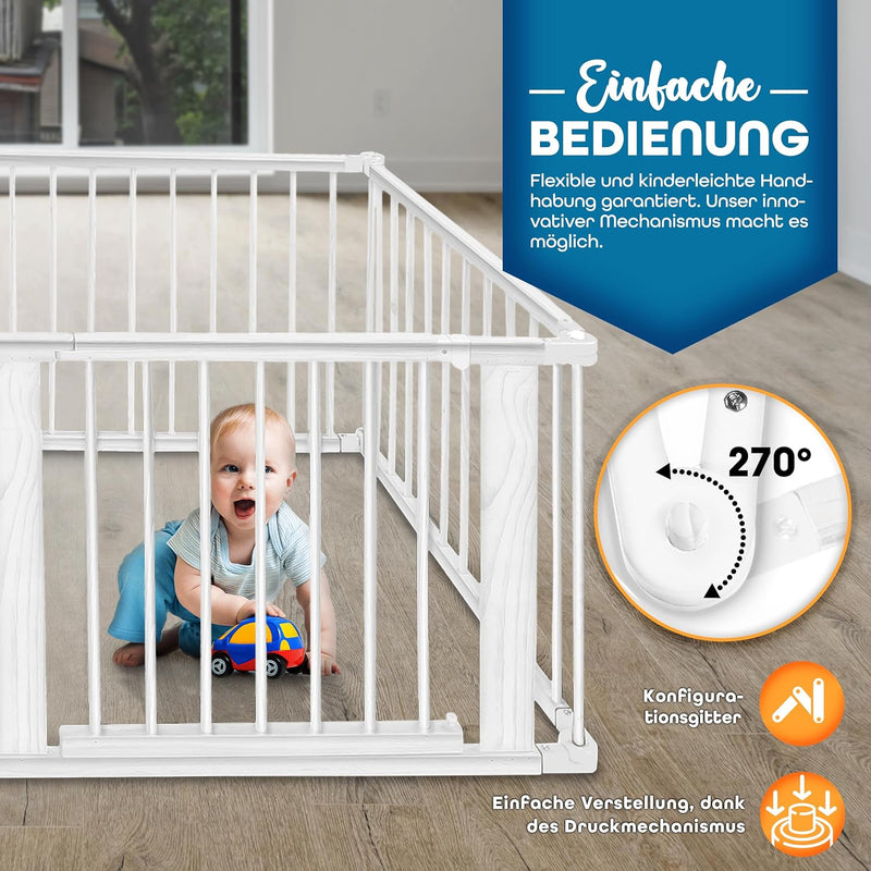 KIDUKU® 7,2 Meter Baby Laufgitter XXL klappbar inkl. Tür | Laufstall mit doppelter Sicherung | Abspe