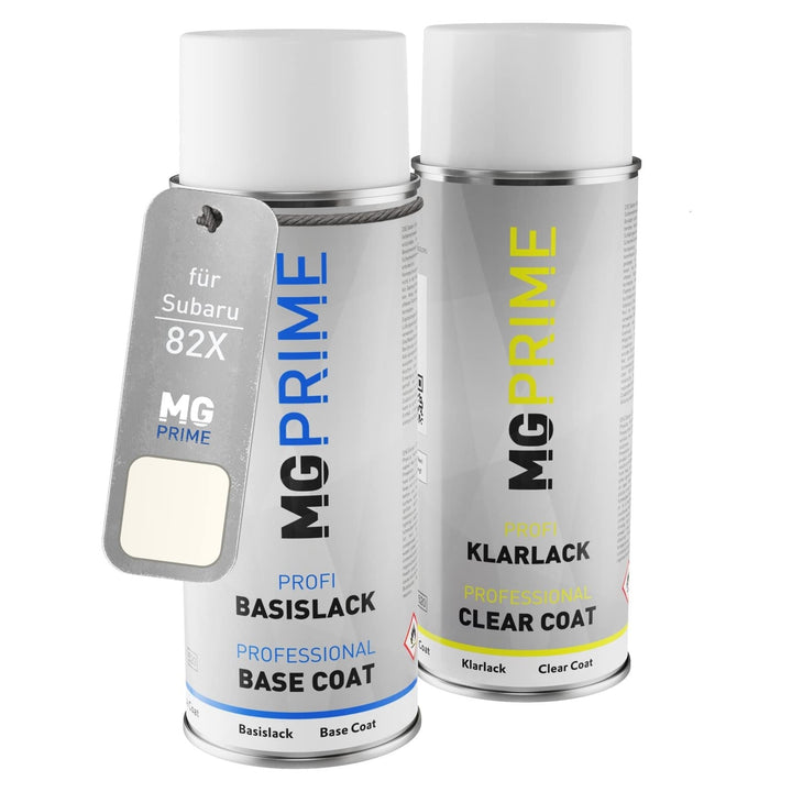 MG PRIME Autolack Sprühdosen Set für Subaru 82X Birch White Basislack Klarlack Spraydose 400ml