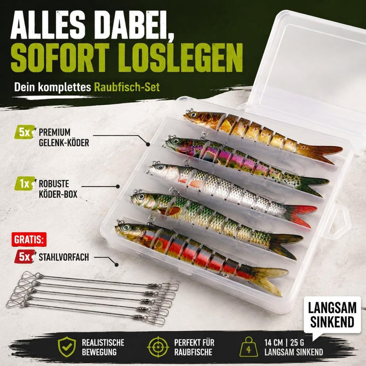 Hecht Köder Set Kunstköder 5 Stück in Box Angel-Köder zum Raubfisch-Angeln – Wobbler mehrteilig mit
