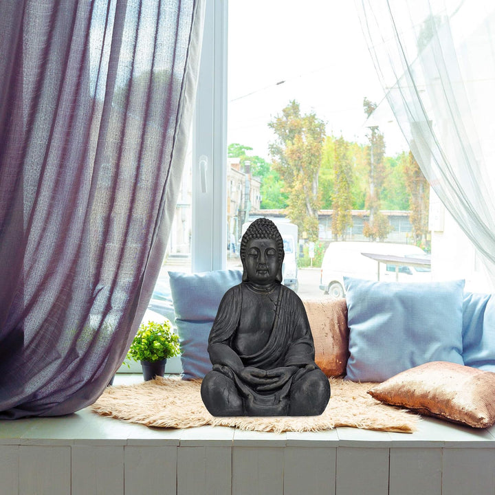 Relaxdays Buddha Figur sitzend, XL 70 cm &amp; XL Buddha Figur sitzend, 50 cm hoch, Feng Shui, Outdoor,