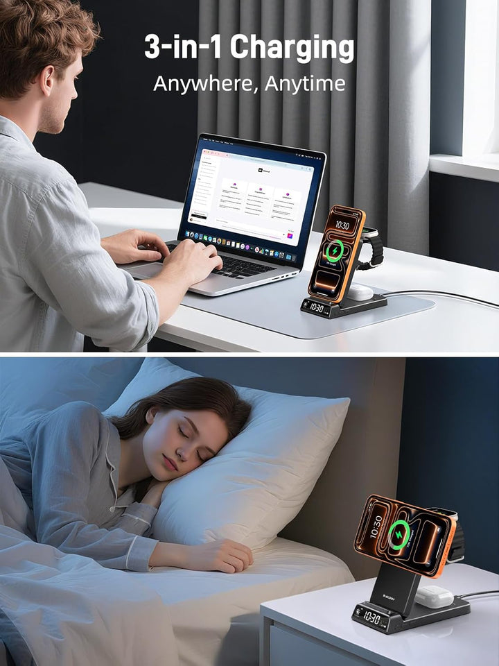 3-in-1 Wireless Ladestation für Apple, Faltbare Magnetische Ladestation für iPhone 17e/17 Pro Max/16