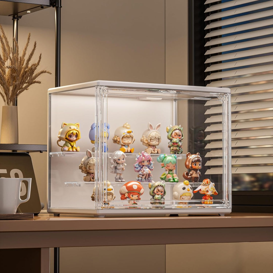 Acryl Vitrine Schaukasten mit LED, Glasvitrine mit Magnettür für Action Figuren, Spielzeug, Blind Bo