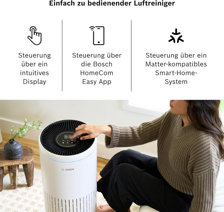 Bosch Air 6000i App-gesteuerter Luftreiniger - Für Räume bis zu 125 m² - Entfernt Schadstoffe - Mit