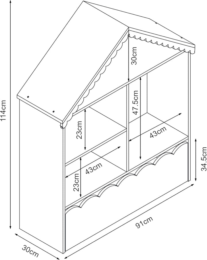[en.casa] Kinder Bücherregal Vestnes Kinderregal in Hausoptik Spielzeug Aufbewahrung mit Schublade 1