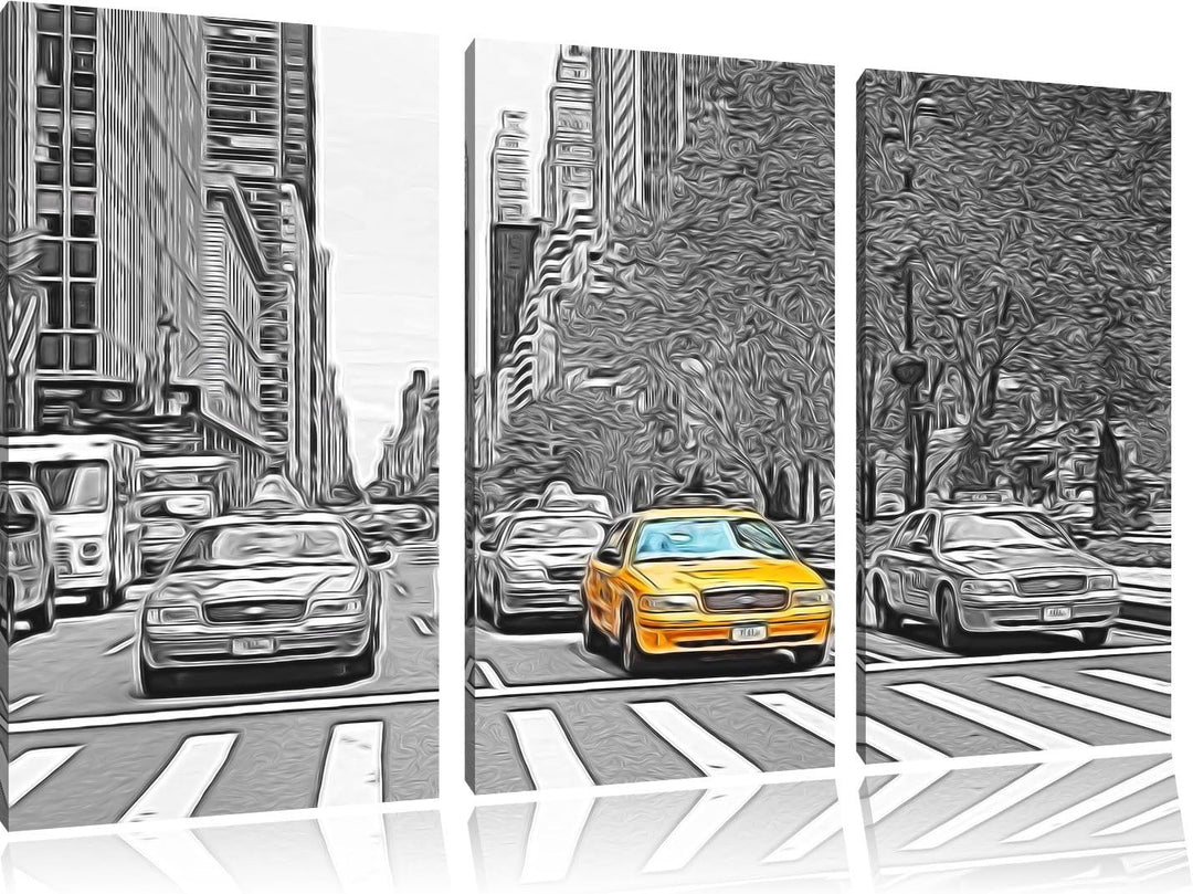 viele Taxis in New York schwarz/weiss Spezial 3-Teiler Leinwandbild 120x80 Bild auf Leinwand, XXL ri