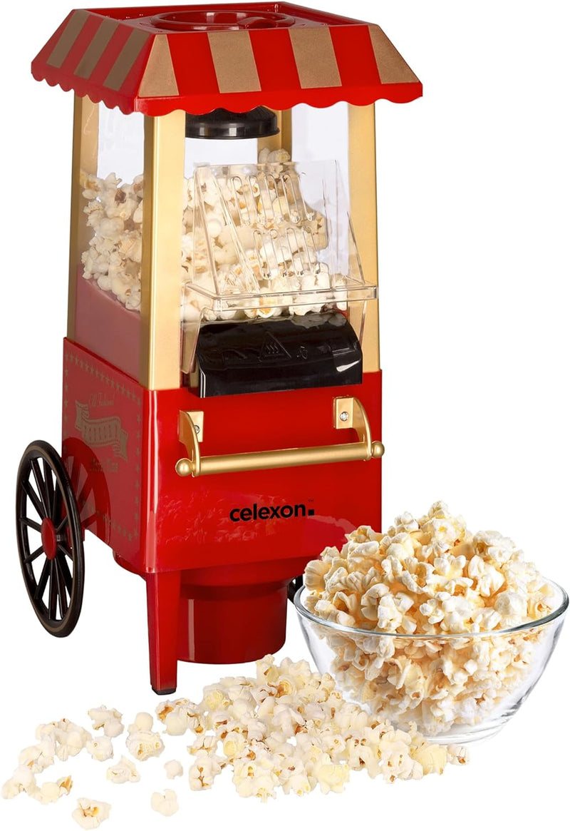 celexon CinePop CP500 Popcorn-Maschine - 24x19x39,5cm - Gewicht:1,7kg - Rot/Retro/Kirmes-Design- ohn