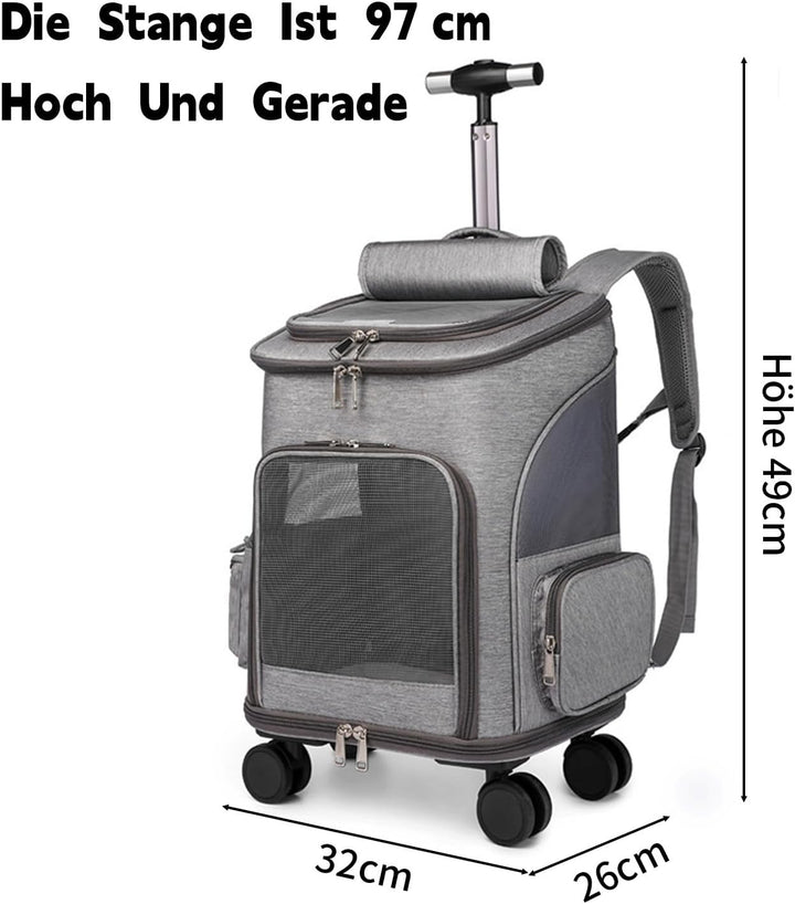 KatzenRucksack Grosse Katzen, Katzen Transport Tasche mit Rollen und Taschen, für Katzen und Hunde,