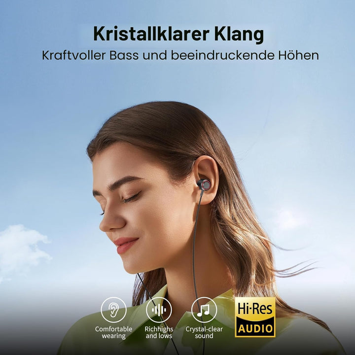 In Ear Kopfhörer mit Kabel, 3-er Set mit Mikrofon und Lautstärkeregler, Stereo, Leichte In-Ear Ohrhö