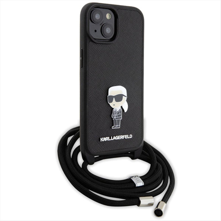 KARL LAGERFELD KLHCP15SSASKNPSK Hülle für iPhone 15 6.1" hardcase Schwarz Crossbody Saffiano Monogra