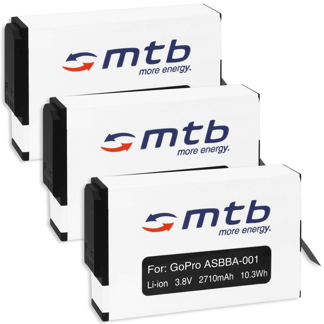 3 Akkus [2710 mAh / 3.85V / Li-Ion] für GoPro Fusion/ersetzt GoPro ASBBA-001 3x Akku, 3x Akku