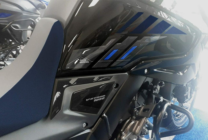 labelbike - 2 3D-Aufkleber-SEITENSCHUTZ FÜR MOTORRADTANK, kompatibel mit SUZUKI V-STROM 1050 Blue Bl