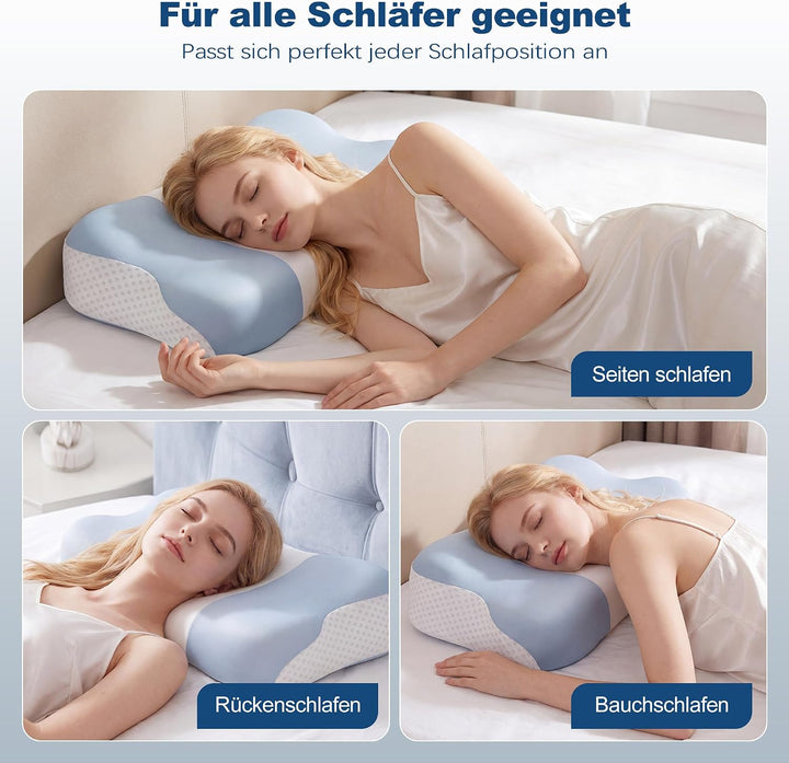 VYLEE Memory Foam Nackenkissen, Schmetterlingskissen Ergonomisches Kissen | 55.5 x 31 x (10,4 / 8,9)