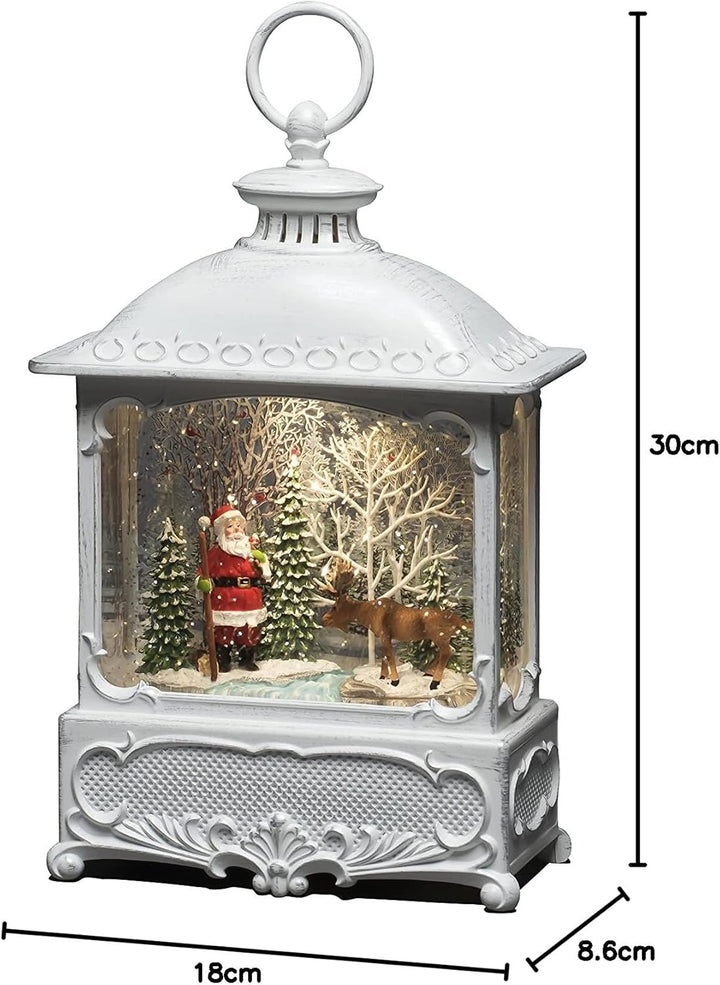 Konstsmide Wasserlaterne gross, Weihnachtsmann mit Elch, antique weiss, mit an/aus Schalter, 5h Time