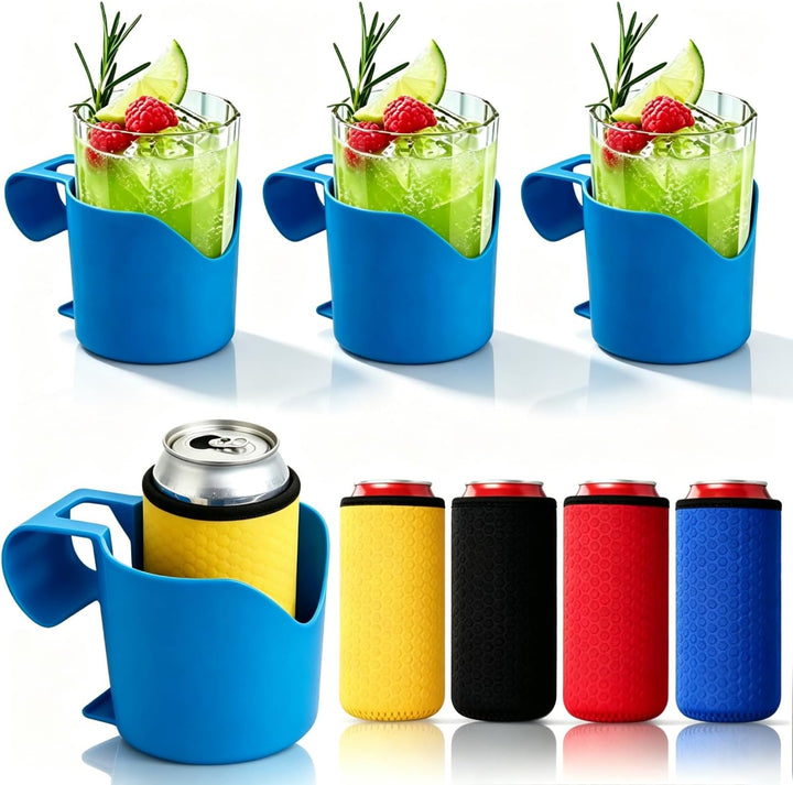 Pool Getränkehalter Set mit 4 Haltern und 4 Bierkühler Getränkehalter Pool zum Einhängen am Poolrand
