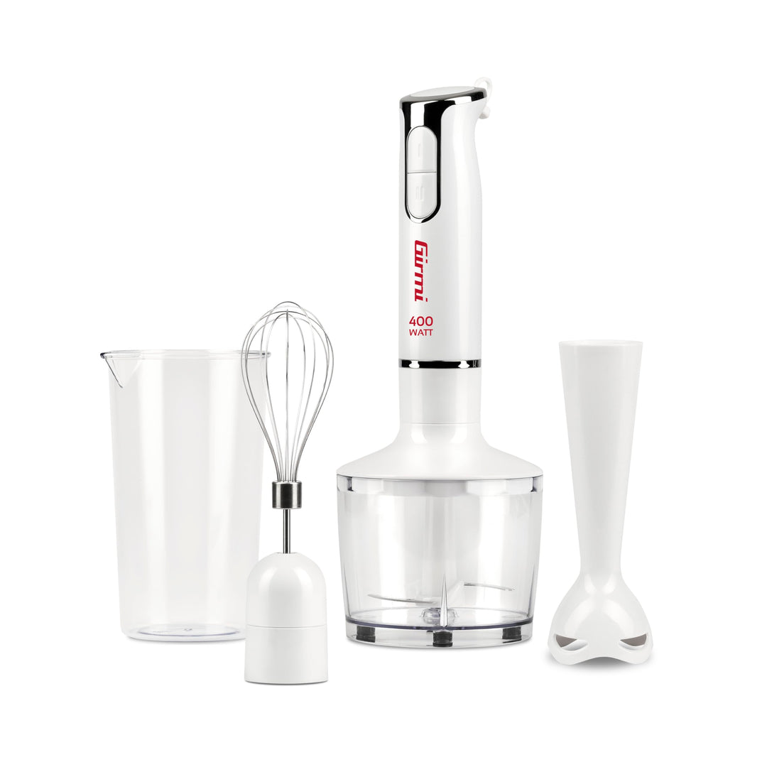 Girmi MX17 Stabmixer mit Set, 3-in-1 Mixer-Pürierstab-Schneebesen, 400 W, DC-Motor, 2 Geschwindigkei