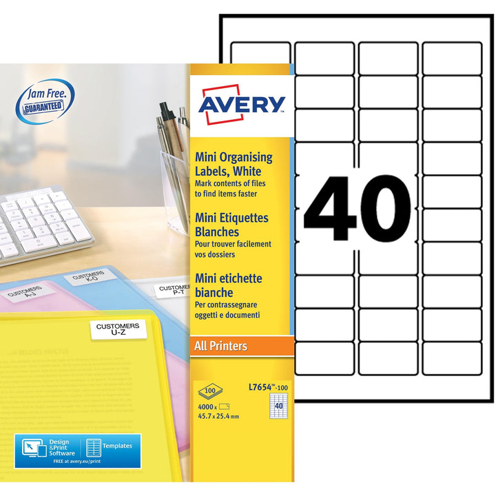 Avery L7654-100 100 Blatt / 4000 Etiketten
