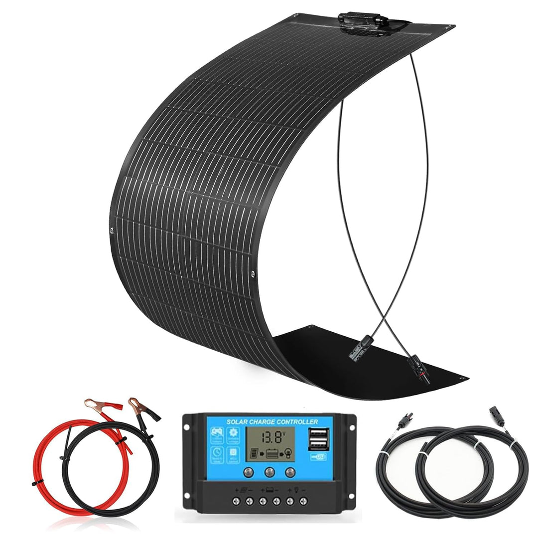 Solarpanel-Kit Flexibel 100W 12V Set Monokristallines Flexibles Solarmodul+20A 12V/24V Solarladeregl