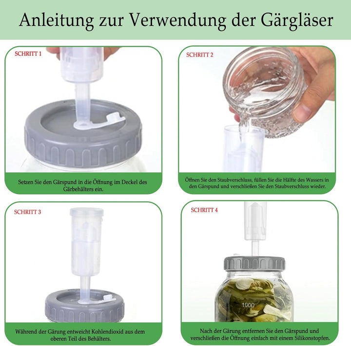 Fermentierglas 2 Stück 2L, Kimchi Behälter mit Luftschleuse und Schraubverschluss, Weithalsige Einma